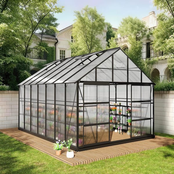 JOYSIDE 10 ft. x 14 ft. Outdoor Polycarbonate Greenhouse with 2