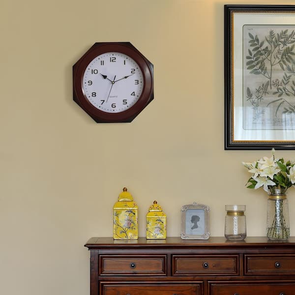 CLOCKSWISE Brown Modern Decorative Octagon Shaped Wood- Looking
