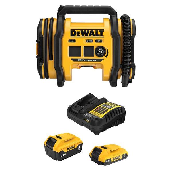 20V MAX Lithium-Ion Cordless Electric Portable Inflator with 20V MAX 5. 0Ah and 2. 0Ah Batteries and Charger