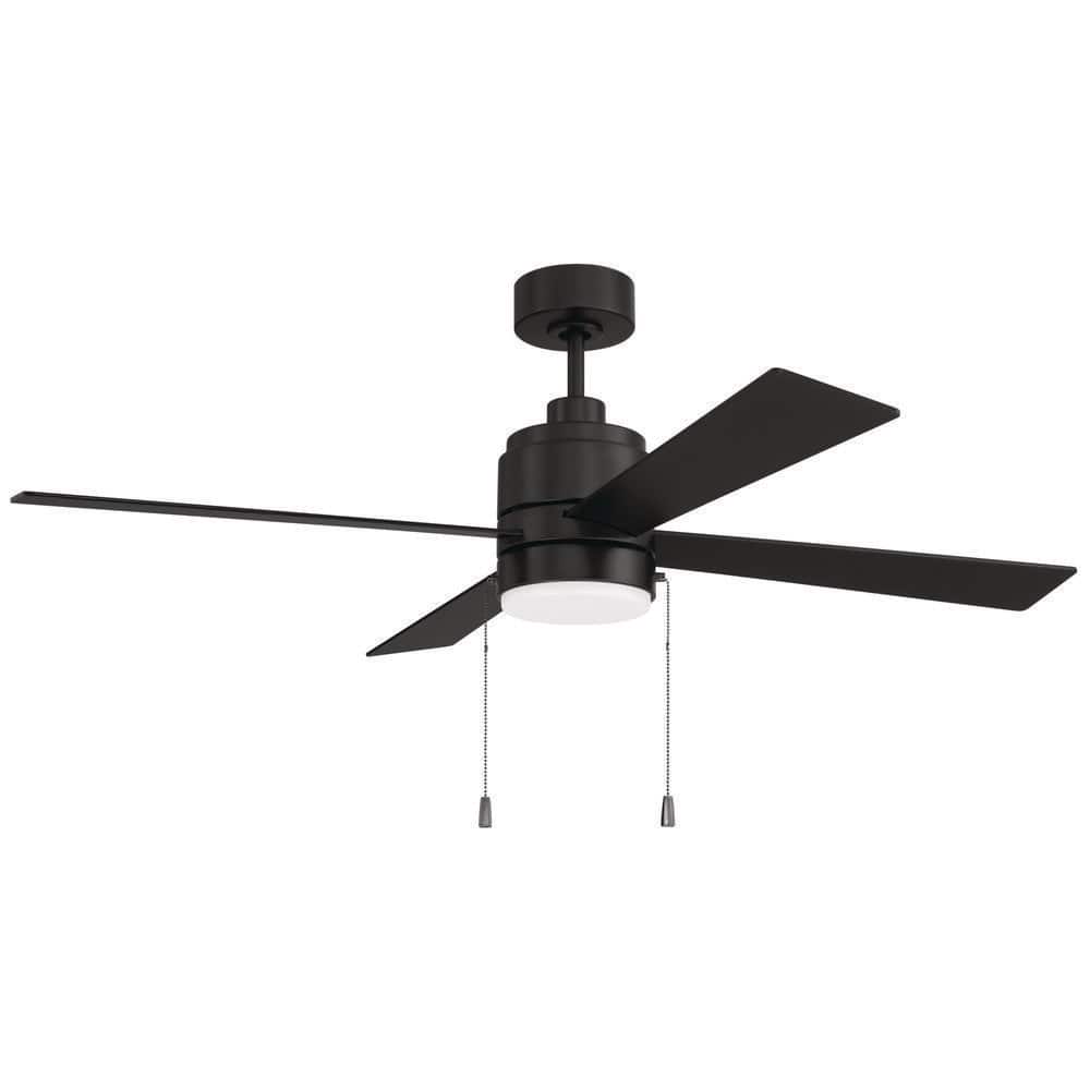 52 in. Flat Black Finish Flat Black Blades Angled Mount Standard Ceiling Fan w/ Integrated LED & Pull Chains Included price history on PriceWatchPro