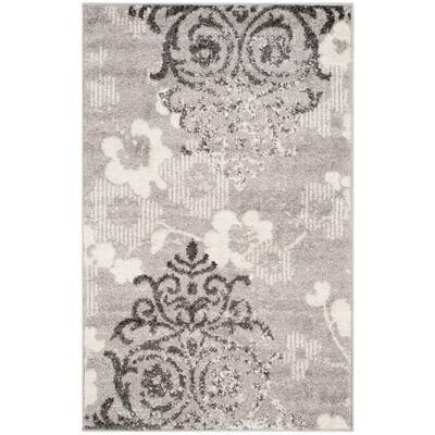 SAFAVIEH Adirondack Silver/Ivory 4 ft. x 4 ft. Square Floral Area Rug ...