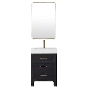 Leon 24 in. W x 22 in. D x 34 in. H Single Bath Vanity in Fir Wood Black with White Composite Stone Top and Mirror