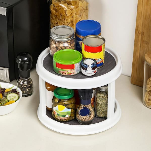 2 Pack 2 Tier 10 in. Turntable Lazy Susan Spice Organizer, Rotating Seasoning Rack Spinner for Pantry Cabinet