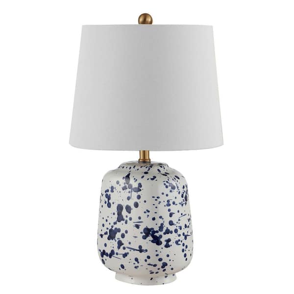 SAFAVIEH Greyon 23 in. Navy Blue Table Lamp with White Shade