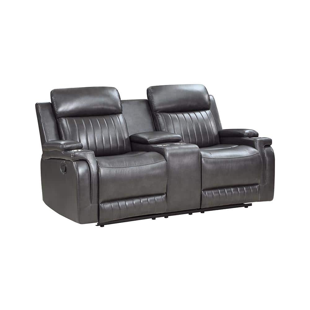 Wise 72.5 in. W Dark Gray Faux Leather 2-Seater Manual Double Reclining Lov