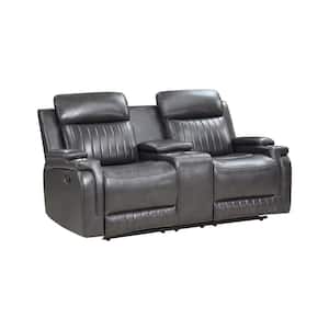Wise 72.5 in. W Dark Gray Faux Leather 2-Seater Manual Double Reclining Loveseat with Center Console