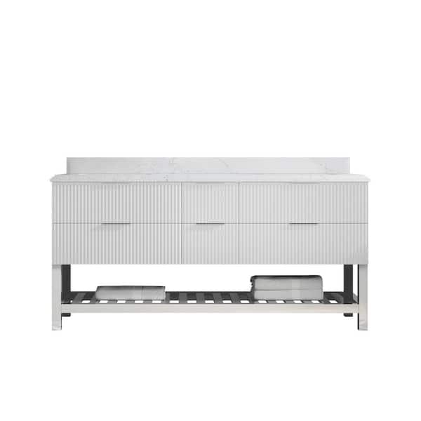 Willow Collections Catalina 72 in. Double Sink Freestanding Fine Grain Bath Vanity with Empira White Qt. Top Unassembled