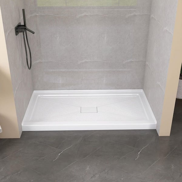 60 in. L x 32 in. W Single Threshold Alcove Shower Pan Base in White Acrylic Bathroom Shower Tray with double Strainer