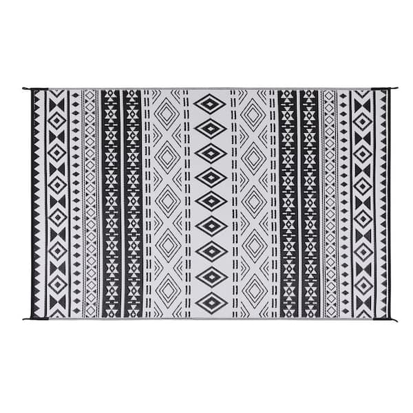 Outdoor Patio Rug with LED Lights-8x10 Outdoor Rug-Plastic Straw Patio Mat Outdoor Waterproof Carpet, Gray