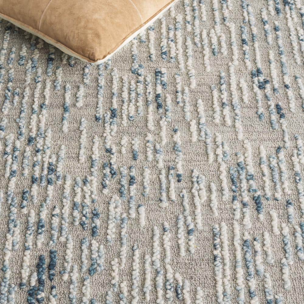 Blue and Gray Abstract Handmade Tufted Wool Rug, 4' x 6'