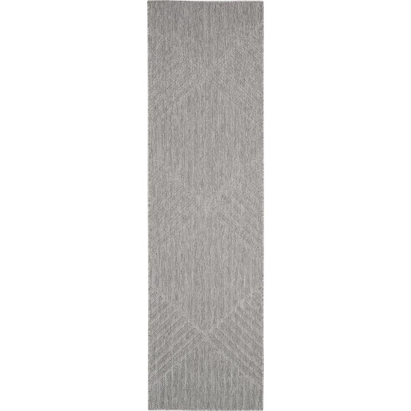 Home Decorators Collection Palamos Light Gray 2 ft. x 10 ft. Kitchen Runner Geometric Contemporary Indoor/Outdoor Patio Area Rug
