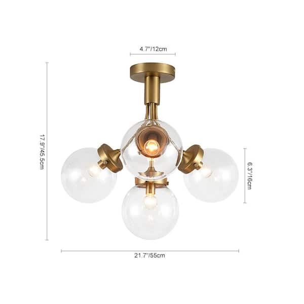 HUOKU Cielo 4-Light 21.7 in. W Brushed Gold Semi-Flush Mount