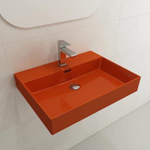 Milano Wall-Mounted Orange Fireclay Bathroom Sink 24 in. 1-Hole with Overflow