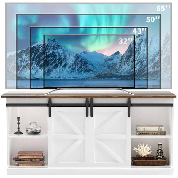 LACOO 58 in. White Composite TV Stand Living Room Hub Fits