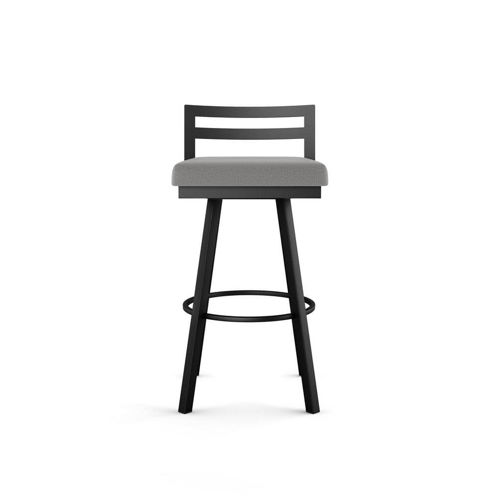 Derek 30'' Gray Polyester and Black Metal Swivel Bar Stool