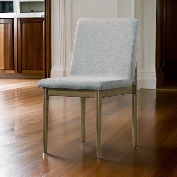 Benjara Gray and Brown Fabric Round Tapered Legs Dining Chair (Set of 2)