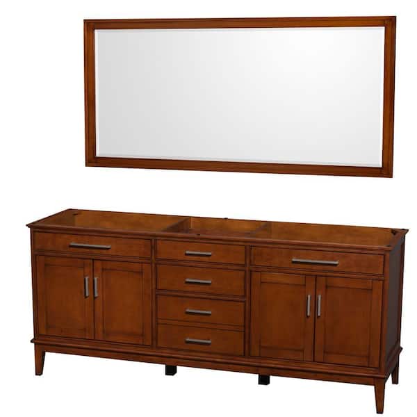 Wyndham Collection Hatton 78.5 in. Vanity Cabinet with Mirror in Light Chestnut