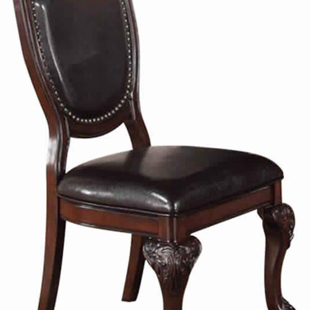 Brown Faux Leather Upholstered High Side Chair with Wood Frame