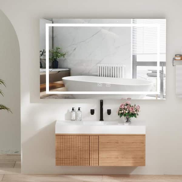 FAMYYT 36 in. W x 28 in. H Rectangular Frameless LED Light Anti-Fog Wall Bathroom Vanity Mirror