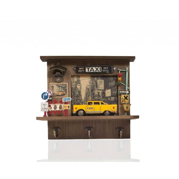 HomeRoots 11.5 in. Multicolor Shadow Box With 3 Metal Keychain Hooks