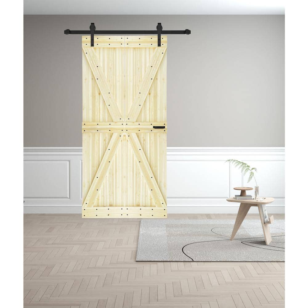 Unfinished Solid Spruce Wood Textured Bi-Fold Barn Door