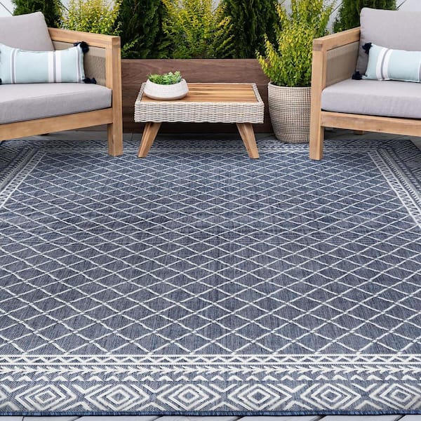 Eco Diamond Navy 8 ft. x 10 ft. Indoor/Outdoor Area Rug