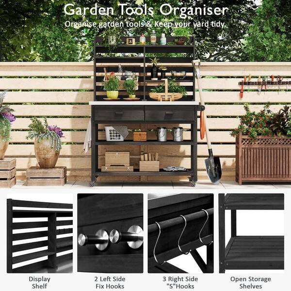 46. 7in. W x 65 in. H Outdoor Potting Bench with Lockable Wheels