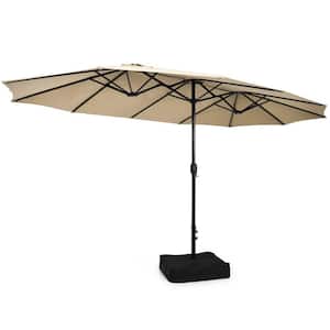 15 ft. Market Outdoor Patio Umbrella with Crank and Base in Beige