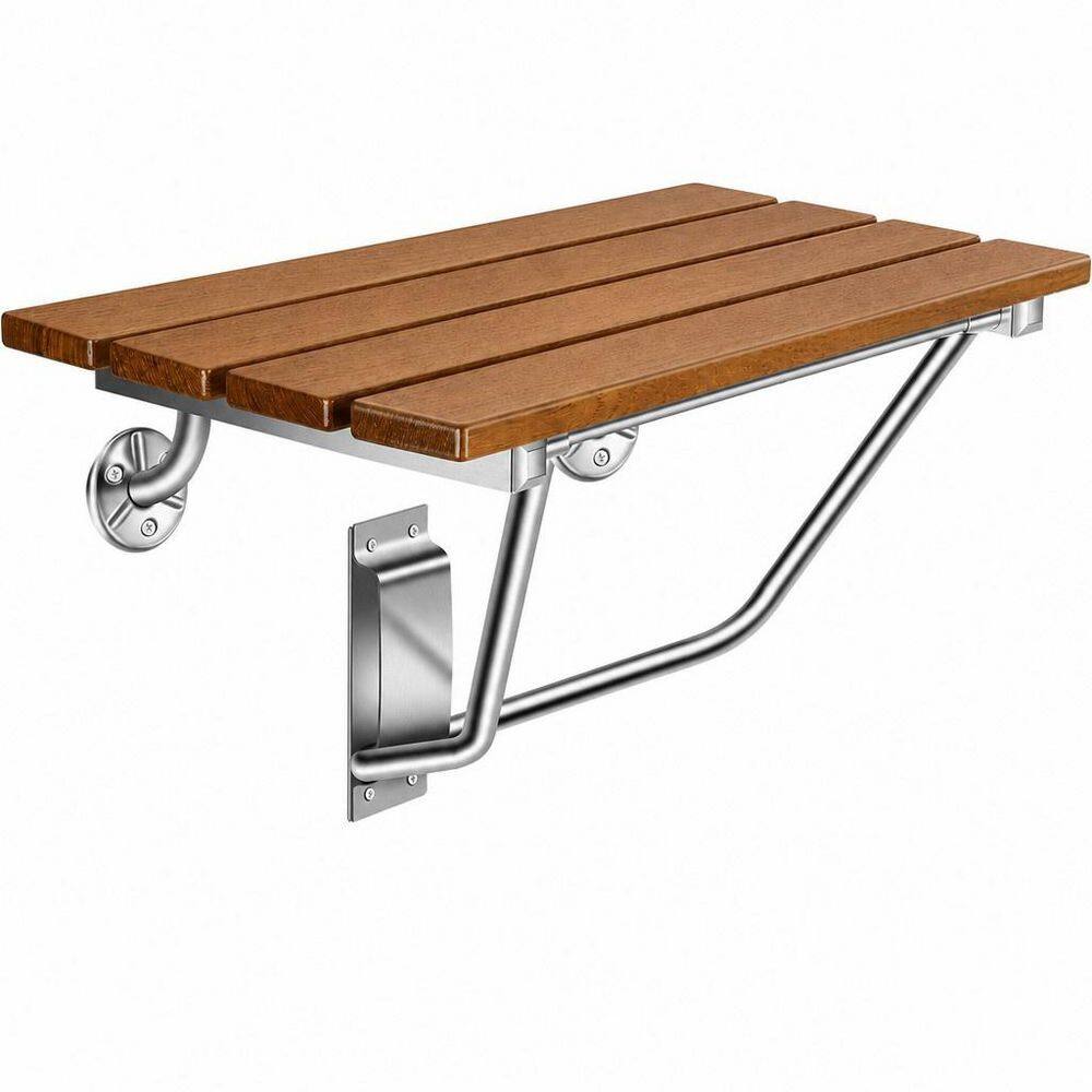 28 in. Folding Teak Shower Seat in Brown, Stainless Steel Frame, Shower Chair for Elderly, Pregnant, Disabled, Kids price history on PriceWatchPro