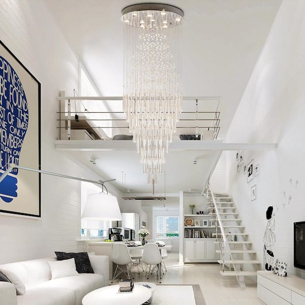 Albany 10-Light 26.4 in. Chrome Crystal Modern Tiered Dimmable Chandeliers Living Ceiling Lights Foyer Lighting