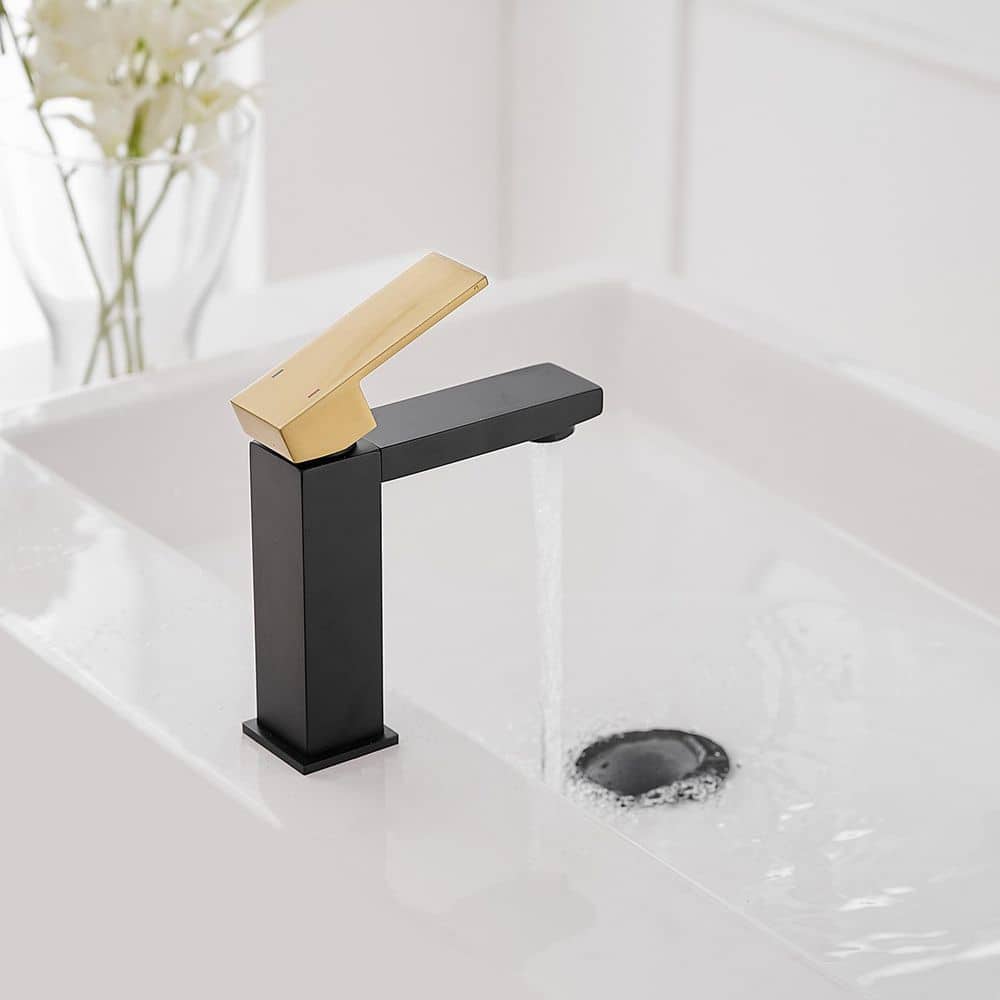 Matte Black and Brushed Gold Single-Handle Bathroom Faucet
