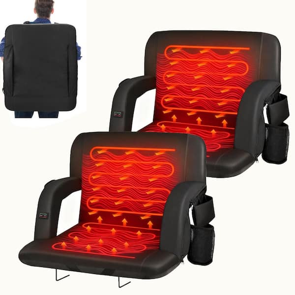 SEEUTEK 21 in. W Portable Heated Stadium Seats for Bleachers with Padded Backrest, USB 3 Levels of Heat and 5 Pockets(2-Pack)