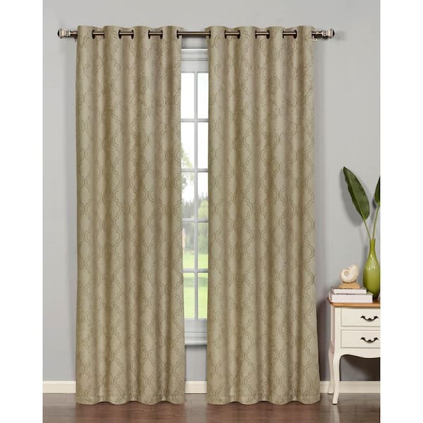 Bella Luna Semi-Opaque Newbury Lattice 84 in. L Room Darkening Grommet Curtain Panel Pair, Taupe (Set of 2)