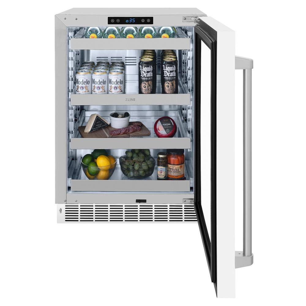 24" White Matte Undercounter Stainless Steel Beverage Fridge