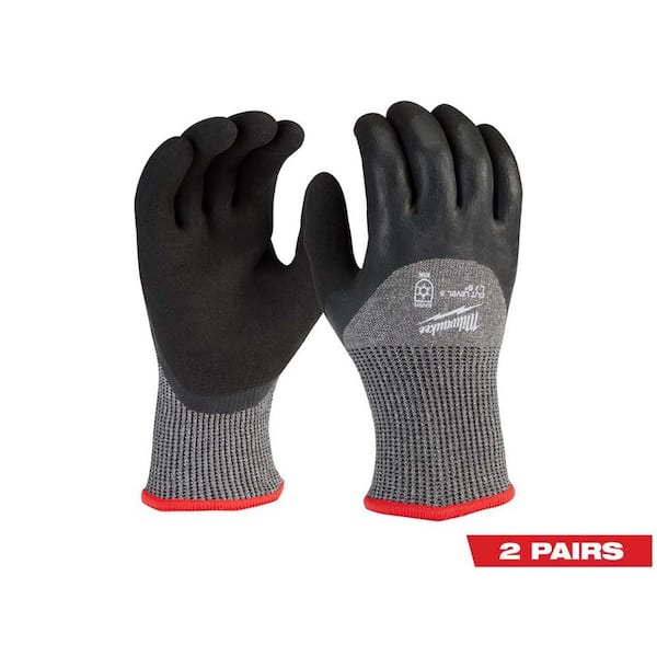 Milwaukee Large Gray Latex Level 5 Cut Resistant Insulated Winter Dipped Work Gloves (2-Pack)