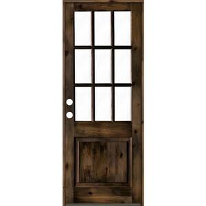 42 in. x 96 in. Knotty Alder 2-Panel Right-Hand/Inswing Clear Glass Black Stain Wood Prehung Front Door