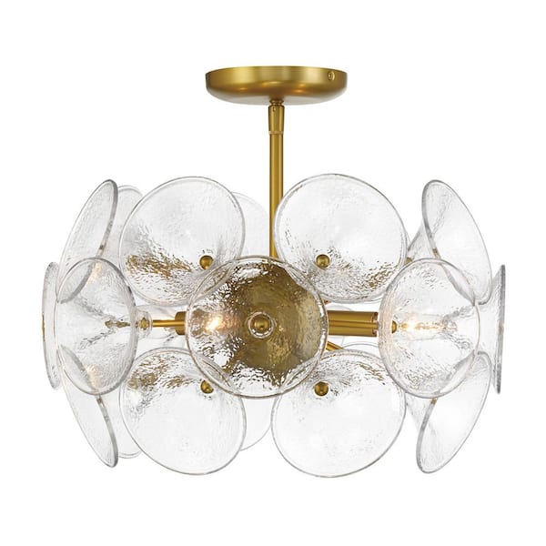 Minka Lavery Winter 16 in. 4-Light Soft Brass Glam Semi-Flush Mount with Textured Clear Fluted Glass Shades, No Bulbs Included