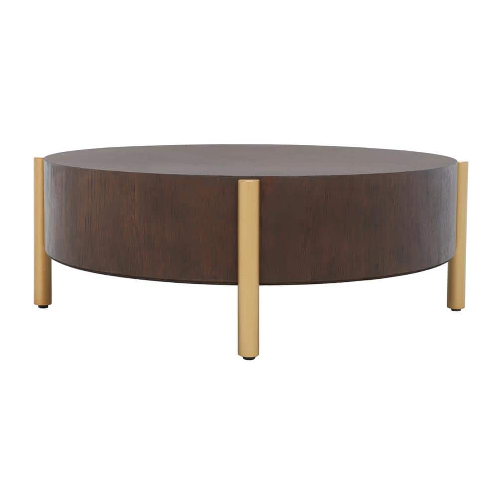 Diangela Round Dark Oak and Gold Coffee Table with Veneer Top