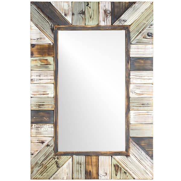 Head West Wood Plank Framed Mirror, Rustic Farmhouse Rectangle Bathroom Mirror for Over Sink 27.5 in. x 39.5 in.