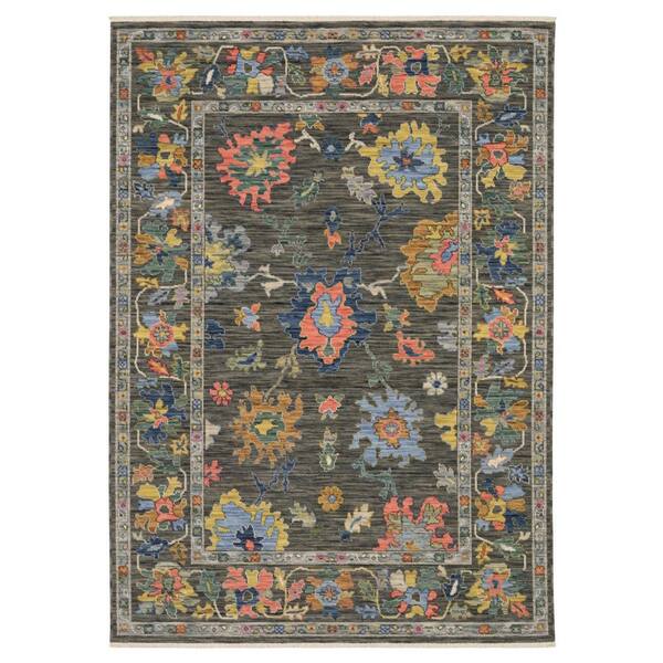 10 ft. x 13 ft. Gray, Yellow, Orange Oriental Washable Area Rug