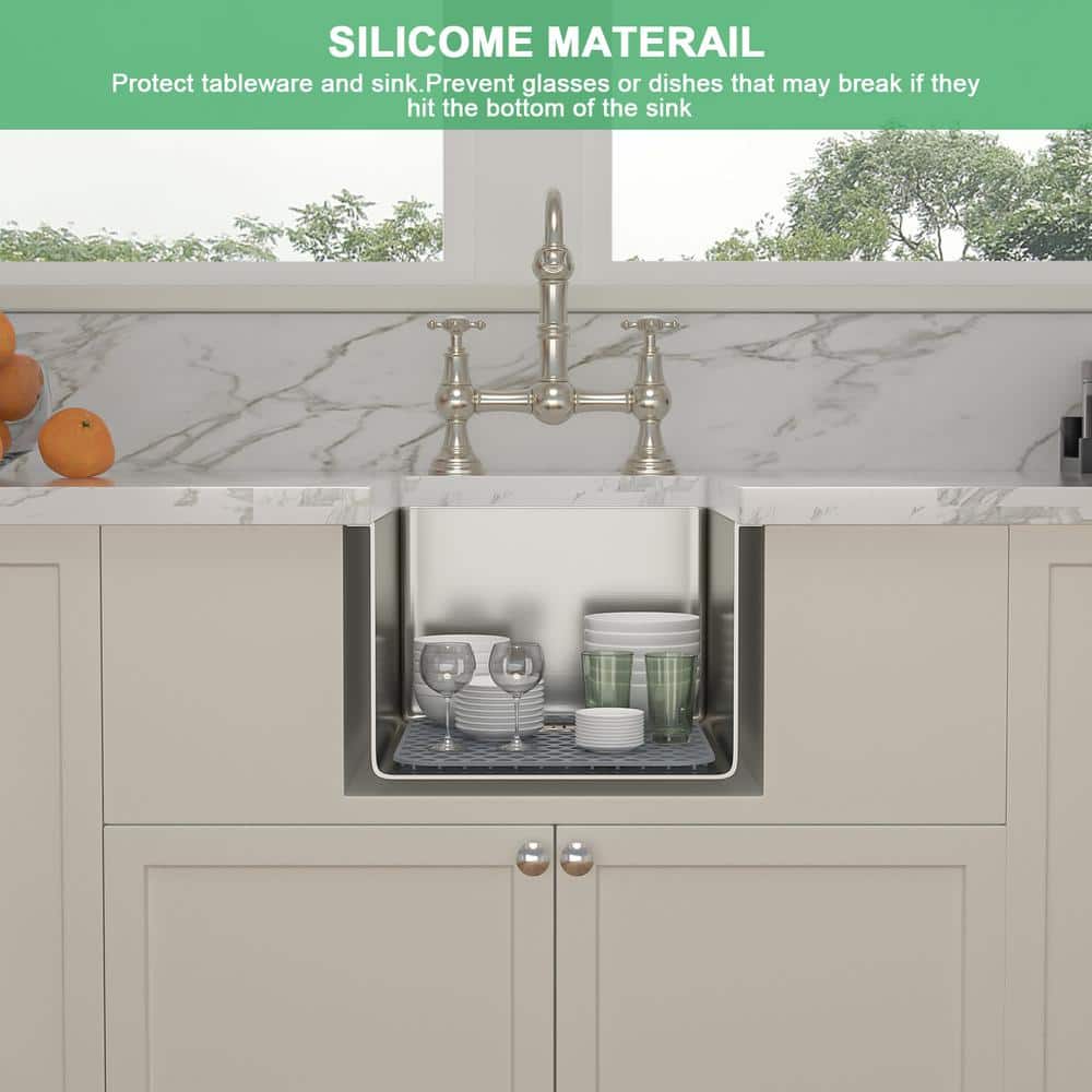 Gray Silicone Non-Slip Sink Grid Mat, 14" x 11"