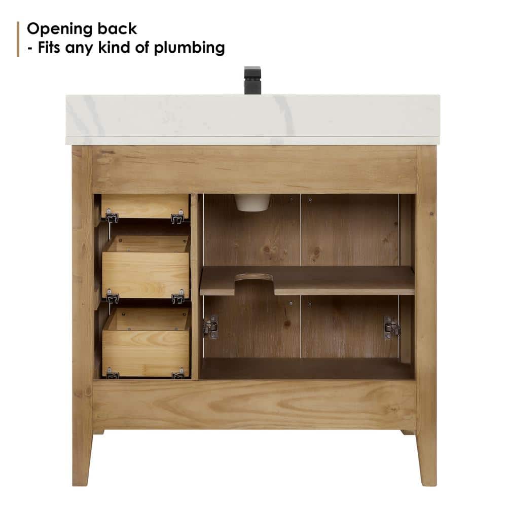 Laurel 36" Weathered Fir Vanity with Calacatta Quartz Top