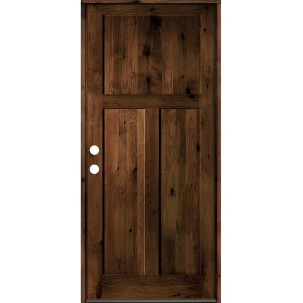 Krosswood Doors 42 in. x 96 in. Rustic Knotty Alder 3-Panel Right-Hand/Inswing Red Mahogany Stain Wood Prehung Front Door