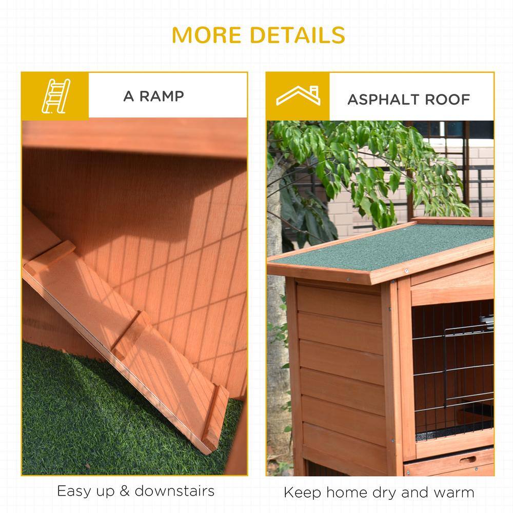 40" Natural Fir Wood Rabbit Hutch with Ramp and Tray