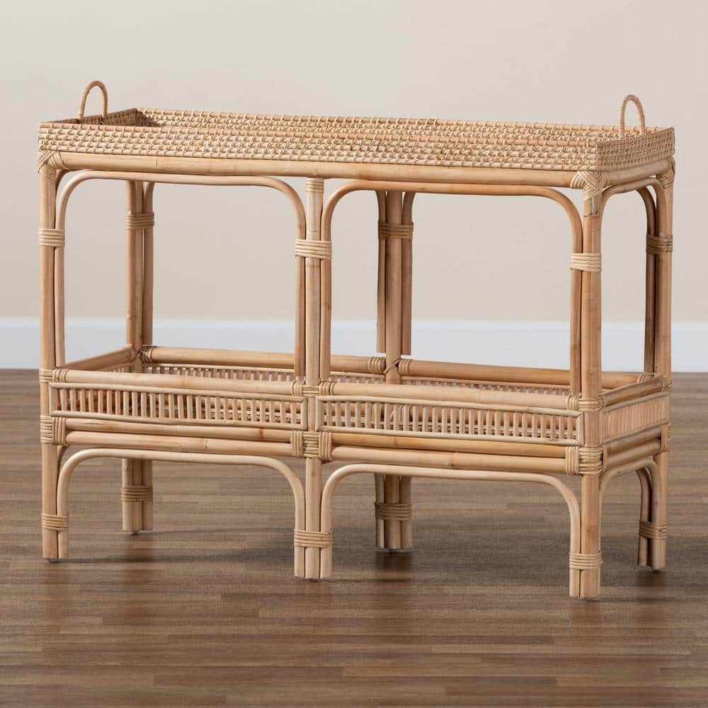 Lombok Natural Brown Rattan Bohemian Hallway Console Table with Storage
