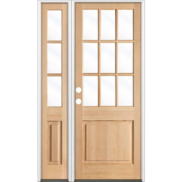 50 in. x 96 in. Farmhouse 9-Lite Clear Glass Right-Hand Unfinished Hemlock Wood Prehung Front Door w/ LSL