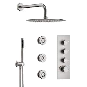 7-Spray 12 in. Wall Mount Fixed and Handheld Shower Head 2.5 GPM with 3-Jets in Brushed Nickel(Valve Included)