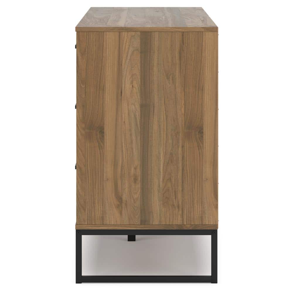 Honey Brown Mid-Century Modern 6-Drawer Dresser with Metal Legs