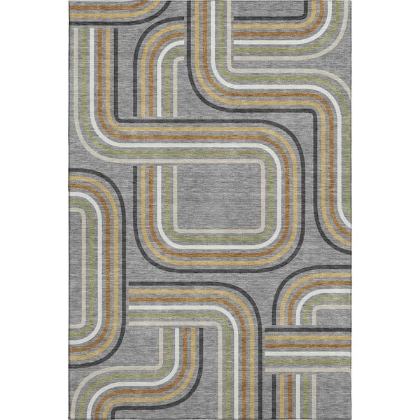 Mayfield Premium Machine Washable Abstract AMF2535 Gray 10 ft. x 14 ft. Area Rug