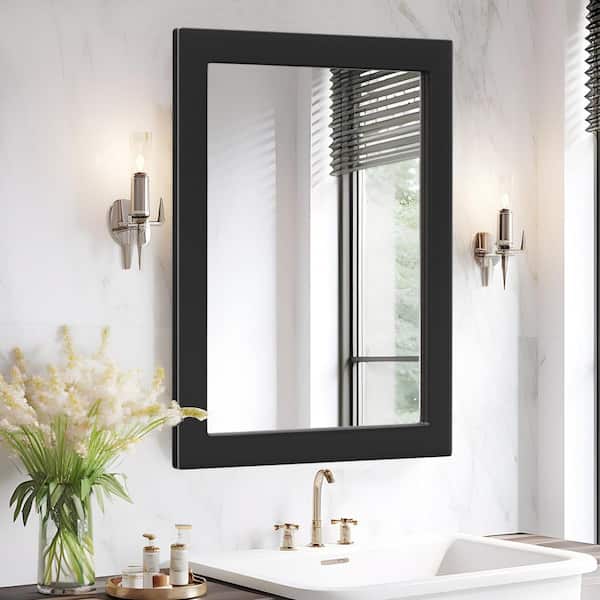 LuxHomez 24 in. W x 32 in. H Classic Black Rectangular Wood Frame Bathroom Mirror Vanity Wall Mirror / Full Body Mirror